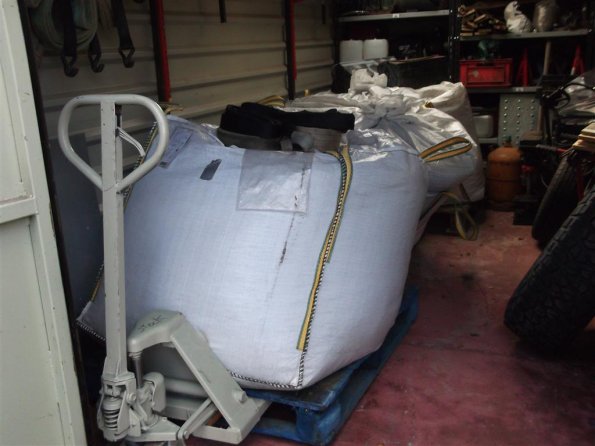 Three 650kg bags stored in the shed